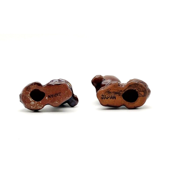 Vintage Redware Puppy Dog Figurines Hand Painted Big Eyes Figural Japan Set of 2 - Picture 6 of 9